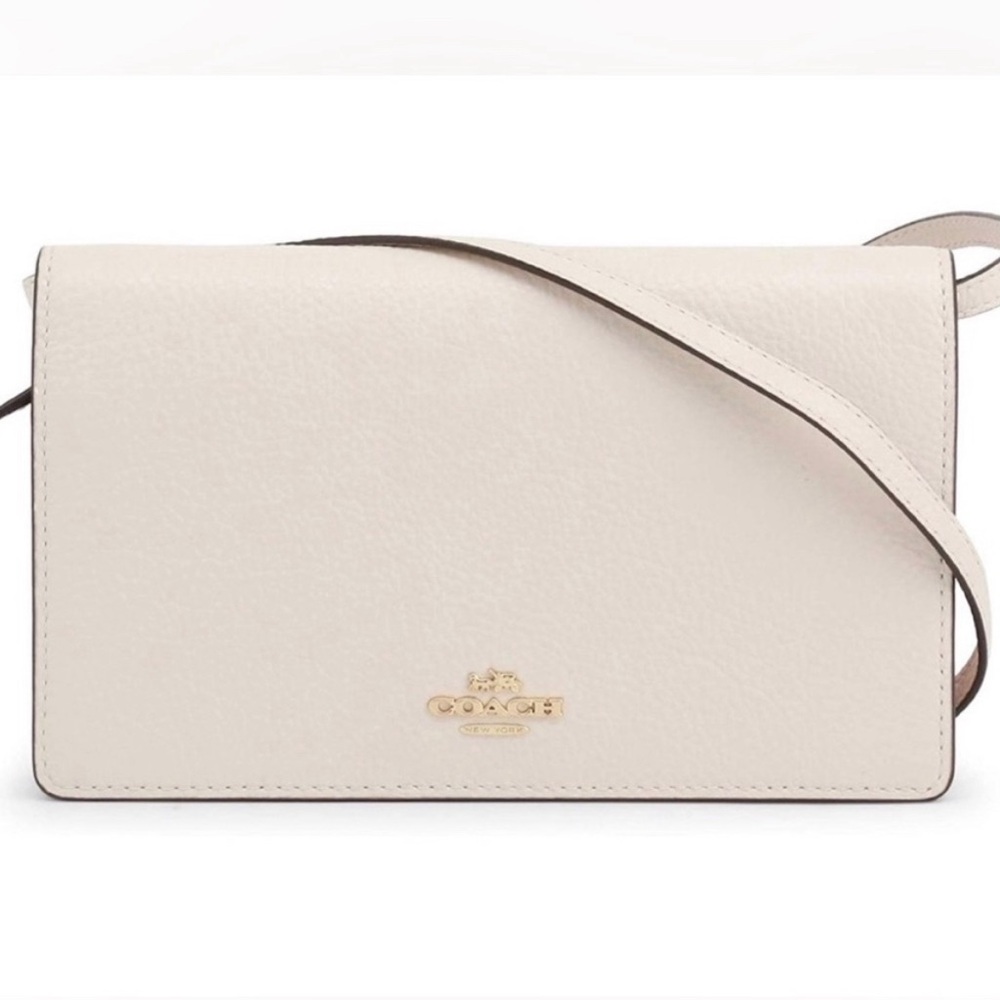 Coach Cream Foldover Pebble Leather Crossbody Bag